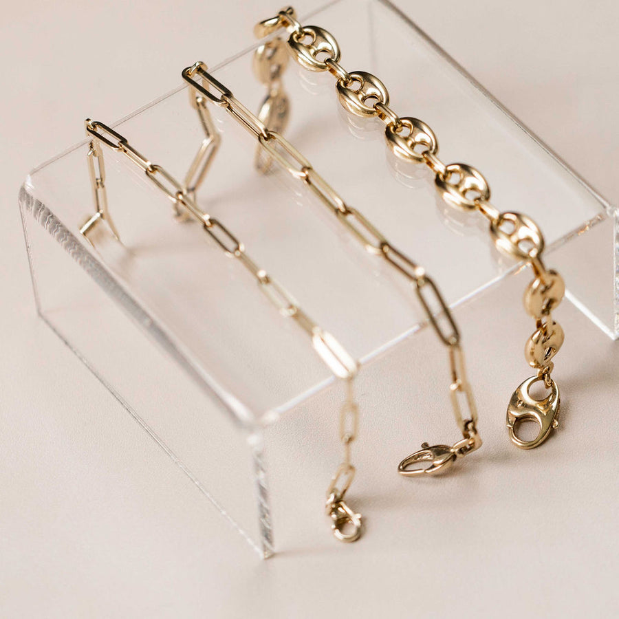 Naomi Eloise:  14k Gold Paperclip/Anchor Link Bracelets