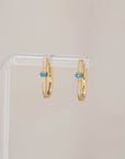 Naomi Eloise: 14k Gold Diamond and Turquoise Oval Hoop Earring