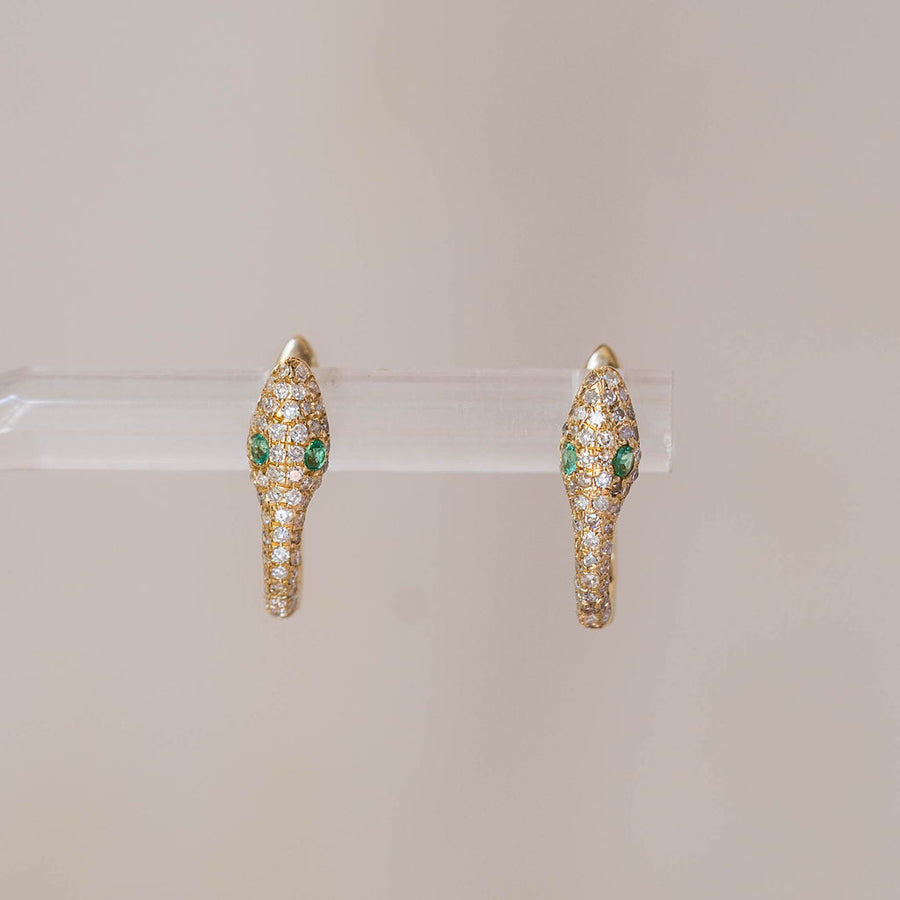 Naomi Eloise: Diamond and Emerald Snake Huggie Earring