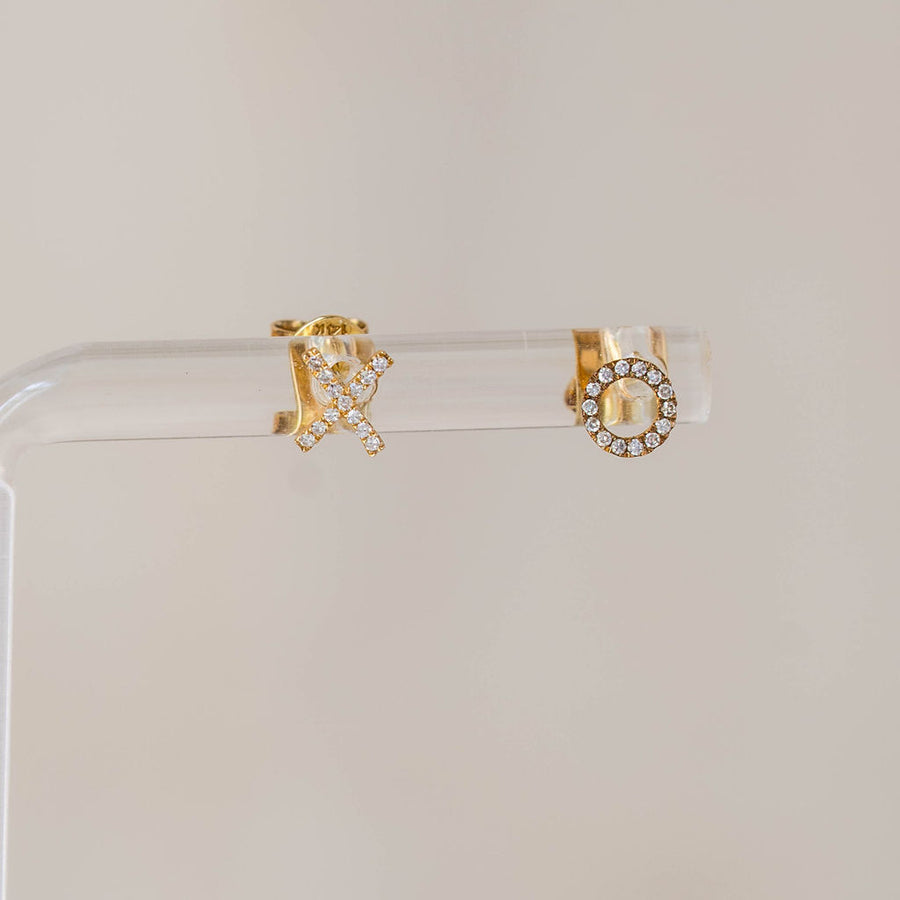 Naomi Eloise:  14k Gold Diamond Tiny X O Earrings