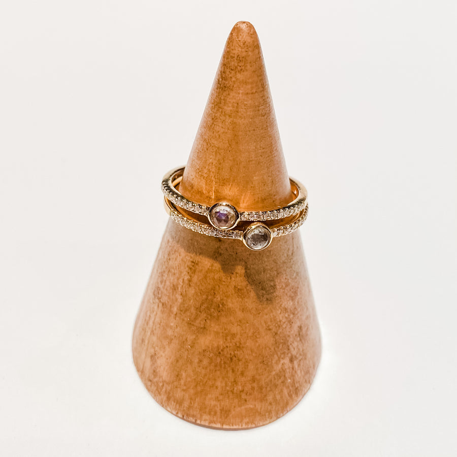 Naomi Eloise:  14k Gold Tiny Gemstone and Diamond Stacker Ring