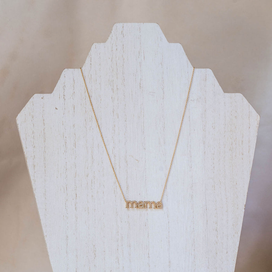 Naomi Eloise:  14k Gold Pavé Diamond “mama” Necklace